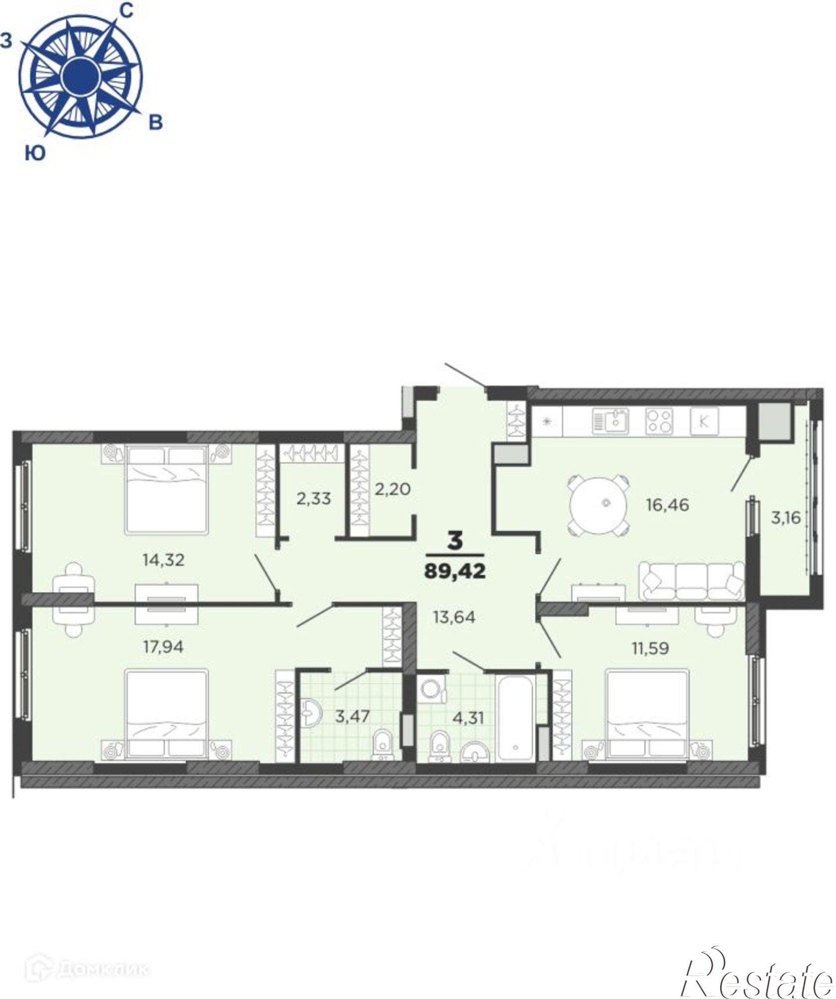 Купить квартиру за 14 713 400 рублей на улица Островского, 122 к1