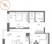 2-комн, 70 кв м, этаж 10/24 5-й Новый проезд, 20