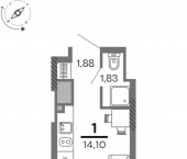 1-комн, 14 кв м, этаж 19/26 Озёрная улица (Соколовка), 7