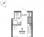 1-комн, 15 кв м, этаж 22/26 Озёрная улица (Соколовка), 7