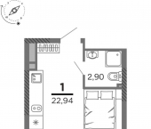 1-комн, 22 кв м, этаж 22/26 микрорайон Олимпийский Городок