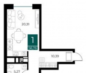 1-комн, 56 кв м, этаж 5/14 ул Грибоедова, 1