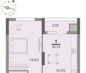 1-комн, 38 кв м, этаж 24/24 ул Совхозная, 8