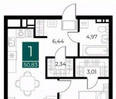 1-комн, 50 кв м, этаж 3/13 ул Грибоедова, 1