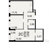 2-комн, 61 кв м, этаж 9/25 Славянский пр-кт, 3