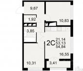 2-комн, 53 кв м, этаж 17/25 Славянский проспект, 3