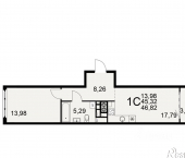 1-комн, 45 кв м, этаж 6/10 Окский проезд, 21