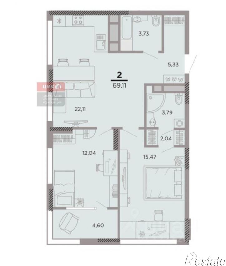 2-комн квартира Рязань г., Московский, Полина ул., д.3